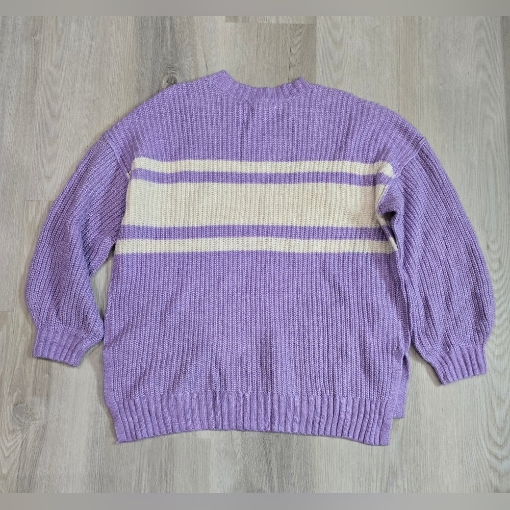 American Eagle Purple Striped Chunky Knit Sweater Oversized S NWT - Picture 3 of 5